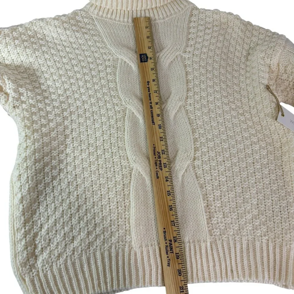 Woven Heart Cream Chunky Knit Turtleneck Sweater M NWT | Cable Sleeve Pullover